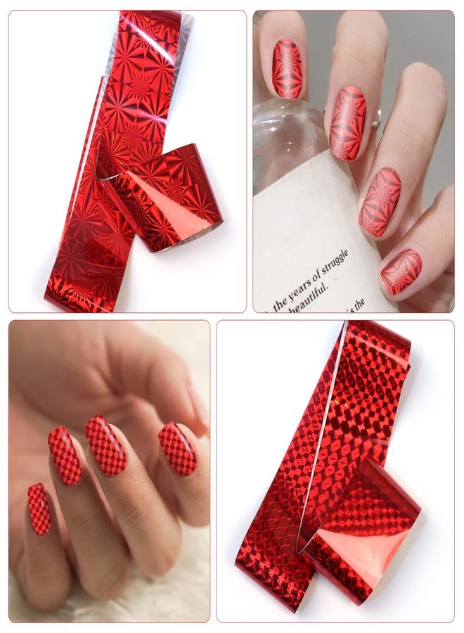 JERCLITY 10 Rolls Red Nail Foil Transfer Sticker Kit Nail Foil Sheets Red Solid Color Foil Nail Art Decals Nail Foil Transfer Stickers Foil Nail Wraps for Foil Nail Art - Image 4